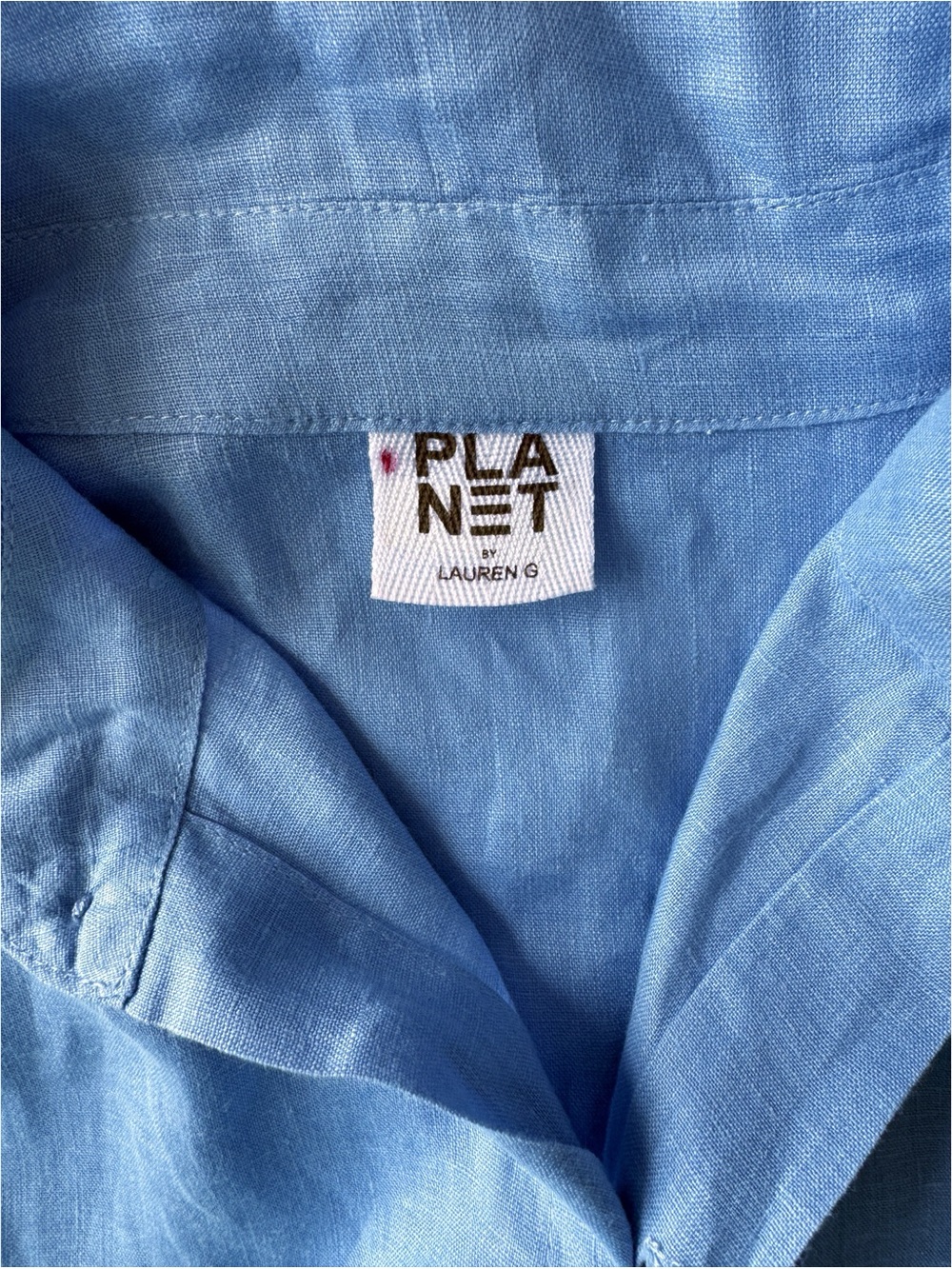 PLANET By Lauren G Handkerchief Linen Signature Button Front Shirt  in Blue - Picture 12 of 13